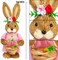 2Pack Easter Bunny Decorations Indoor, 14 Inch Straw Standing Bunny with Carrot Tabletop Figurine, Easter Rabbits Status for Home Farmhouse Spring Decor